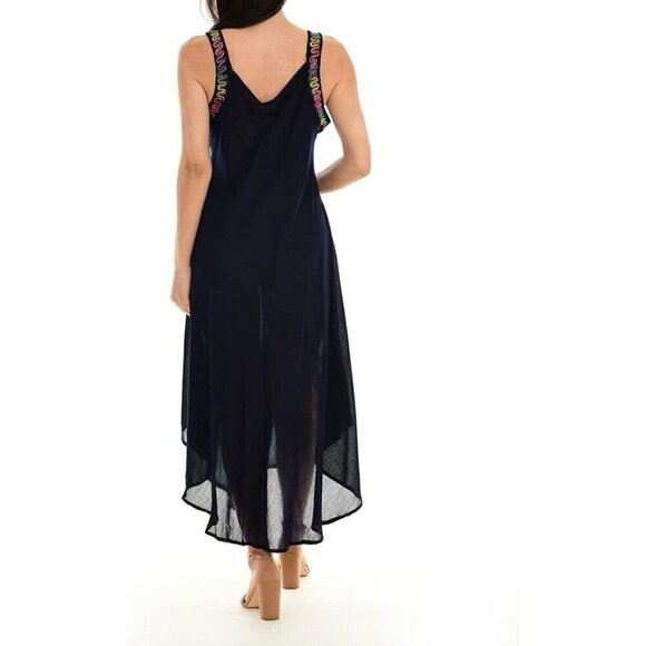NWT SHORELINE Sleeveless Midi Navy Rayon Long Sundress Casual Summer Dress OSFM - Picture 2 of 16